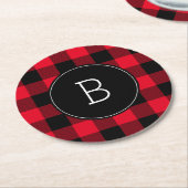Monogrammed Rood- en Zwarte Buffalo-spelden Ronde Kartonnen Onderzetter (Gebogen)