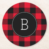 Monogrammed Rood- en Zwarte Buffalo-spelden Ronde Kartonnen Onderzetter (Voorkant)