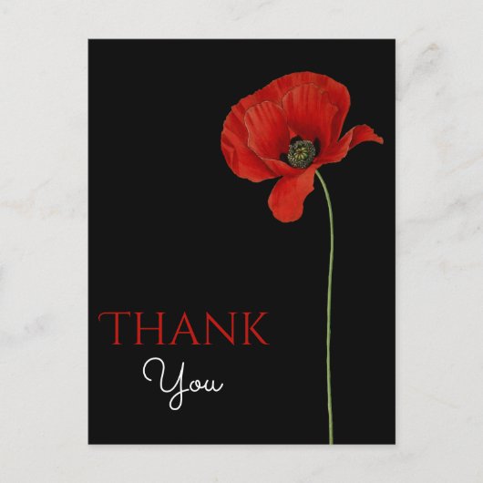 Monogrammed Rood Poppy op Zwart Dank u Briefkaart (Voorkant)
