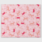 Monogrammed Rood Roze Wit Santa Paarden Cadeaupapier (Vlak)