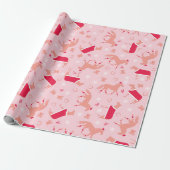 Monogrammed Rood Roze Wit Santa Paarden Cadeaupapier (Uitgerold)