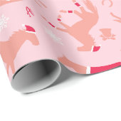 Monogrammed Rood Roze Wit Santa Paarden Cadeaupapier (Rol Hoek)