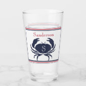 Monogrammed Rood Wit Navy Blauwe Krab Nautische Gl Glas (Achterkant)