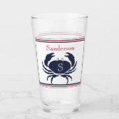 Monogrammed Rood Wit Navy Blauwe Krab Nautische Gl Glas (Voorkant)