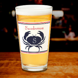 Monogrammed Rood Wit Navy Blauwe Krab Nautische Gl Glas