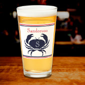 Monogrammed Rood Wit Navy Blauwe Krab Nautische Gl Glas