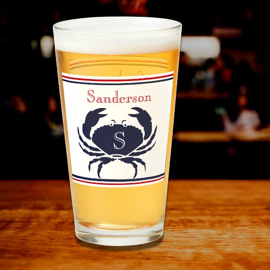 Monogrammed Rood Wit Navy Blauwe Krab Nautische Gl Glas