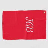 Monogrammed Rood Wit of kies Kleur Achtergrond Golfhanddoek (Horizontaal)