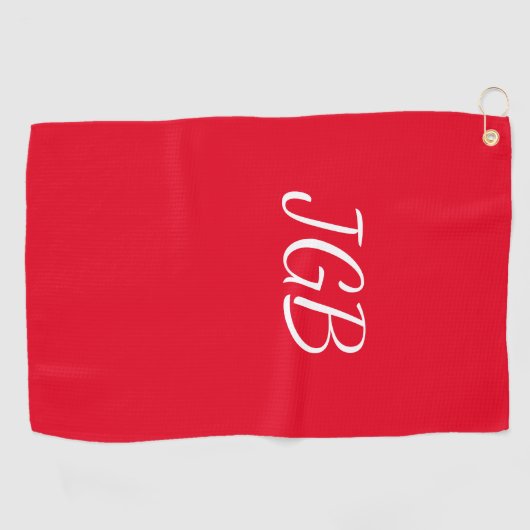 Monogrammed Rood Wit of kies Kleur Achtergrond Golfhanddoek (Horizontaal)