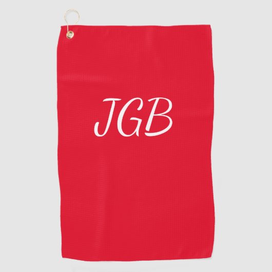 Monogrammed Rood Wit of kies Kleur Achtergrond Golfhanddoek (Voorkant)
