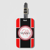 Monogrammed Rood/Zwart Bagagelabel (Voorkant (verticaal))