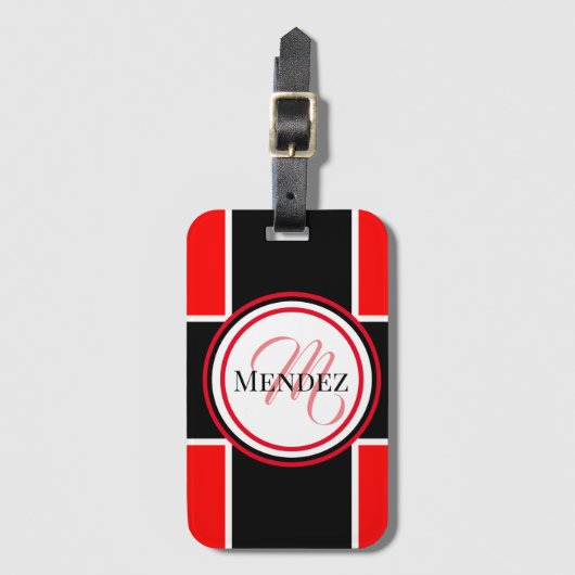 Monogrammed Rood/Zwart Bagagelabel (Voorkant (verticaal))