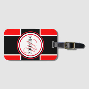 Monogrammed Rood/Zwart Bagagelabel