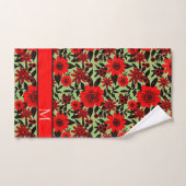Monogrammed Rood, Zwart en Groen Oerwoud Bloemen Bad Handdoek (Handdoek)