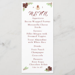 Monogrammed Roos-Corsage-menukaart Menu