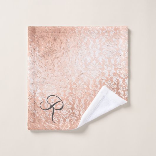 Monogrammed Roos Gold Damask Bad Handdoek (Wasdoekje)