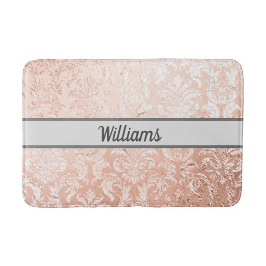 Monogrammed Roos Gold Damask Badmat (Voorkant)