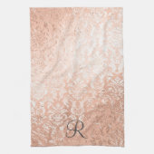 Monogrammed Roos Gold Damask Theedoek (Verticaal)
