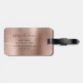 Monogrammed Roos Gold Glitter Brushed Metal Bagagelabel (Achterkant horizontaal)