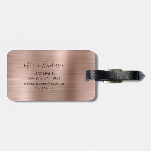 Monogrammed Roos Gold Glitter Brushed Metal Bagagelabel (Achterkant horizontaal)
