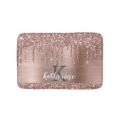 Monogrammed Roos Gold Glitter Drift op roze metale Badmat (Voorkant)