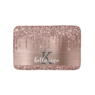 Monogrammed Roos Gold Glitter Drift op roze metale Badmat