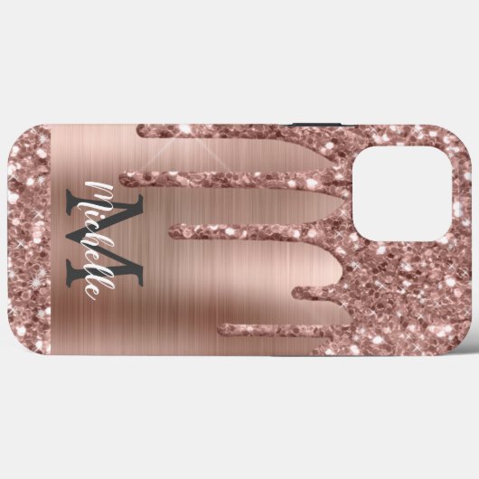 Monogrammed Roos Gold Glitter Drift op roze metale Case-Mate iPhone Case (Achterkant (horizontaal))