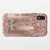 Monogrammed Roos Gold Glitter Drift op roze metale Case-Mate iPhone Case (Achterkant (horizontaal))