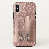 Monogrammed Roos Gold Glitter Drift op roze metale Case-Mate iPhone Case (Achterkant)