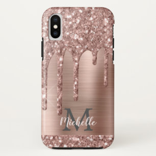Monogrammed Roos Gold Glitter Drift op roze metale Case-Mate iPhone Case