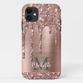 Monogrammed Roos Gold Glitter Drift op roze metale Case-Mate iPhone Case (Achterkant)