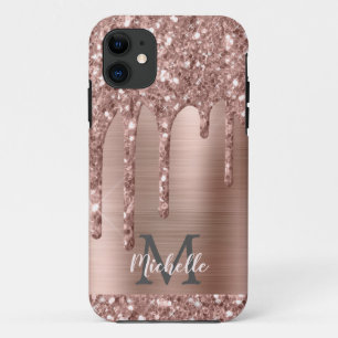Monogrammed Roos Gold Glitter Drift op roze metale Case-Mate iPhone Case