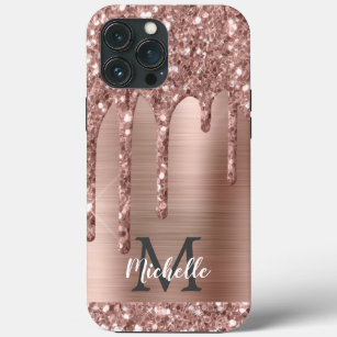 Monogrammed Roos Gold Glitter Drift op roze metale Case-Mate iPhone Case