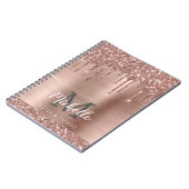 Monogrammed Roos Gold Glitter Drift op roze metale Notitieboek (Linkerzijde)