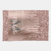 Monogrammed Roos Gold Glitter Drift op roze metale Theedoek (Horizontaal)