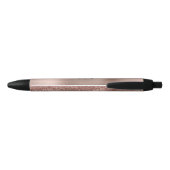 Monogrammed Roos Gold Glitter Drift op roze metale Zwarte Inkt Pen (Achterkant)