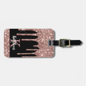 Monogrammed Roos Gold Glitter Drivers op zwart Bagagelabel (Voorkant horizontaal)