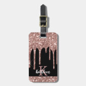 Monogrammed Roos Gold Glitter Drivers op zwart Bagagelabel (Voorkant verticaal)