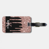 Monogrammed Roos Gold Glitter Drivers op zwart Bagagelabel (Achterkant horizontaal)