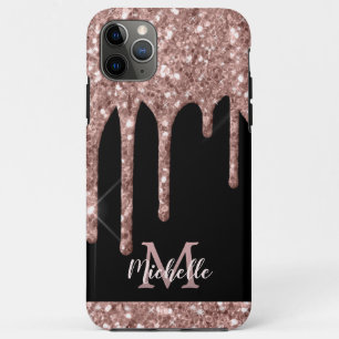 Monogrammed Roos Gold Glitter Drivers op zwart Case-Mate iPhone Case