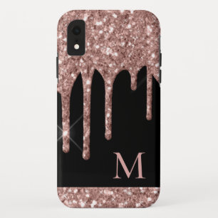 Monogrammed Roos Gold Glitter Drivers op zwart Case-Mate iPhone Case