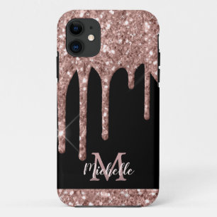 Monogrammed Roos Gold Glitter Drivers op zwart Case-Mate iPhone Case