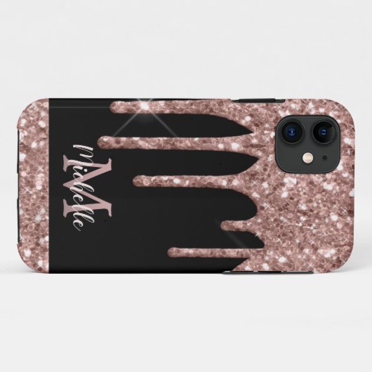 Monogrammed Roos Gold Glitter Drivers op zwart Case-Mate iPhone Case (Achterkant (horizontaal))