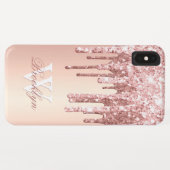 Monogrammed Roos Gold Sparkle Glitter Drift Hoesje (Achterkant (horizontaal))