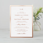 Monogrammed Roos Gold Wedding Folie Uitnodiging (Staand Voorkant)