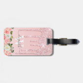 Monogrammed Roos Gouden Glitter Druppelt Roze Bloe Bagagelabel (Achterkant horizontaal)