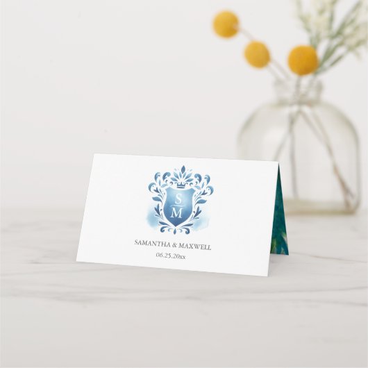 Monogrammed Rooster Waterverf Bruiloft Plaatskaartje (Achterkant)