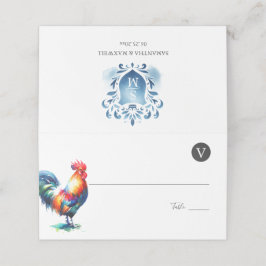 Monogrammed Rooster Waterverf Bruiloft Plaatskaartje