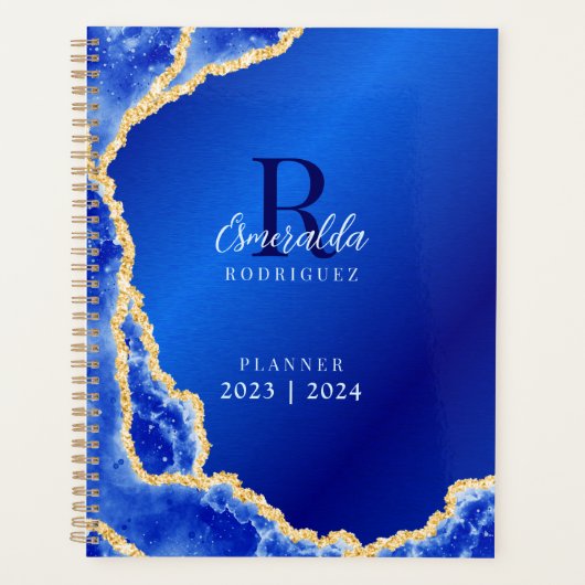 Monogrammed Royal Blue Agate 2023 2024 Elegant Planner (Voorkant)