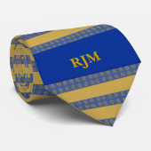 Monogrammed Royal Blue en Gold Stripes Stropdas (Opgerold)